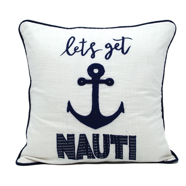Let's Get Nauti - Embroidered 16" Nautical Pillow Cover